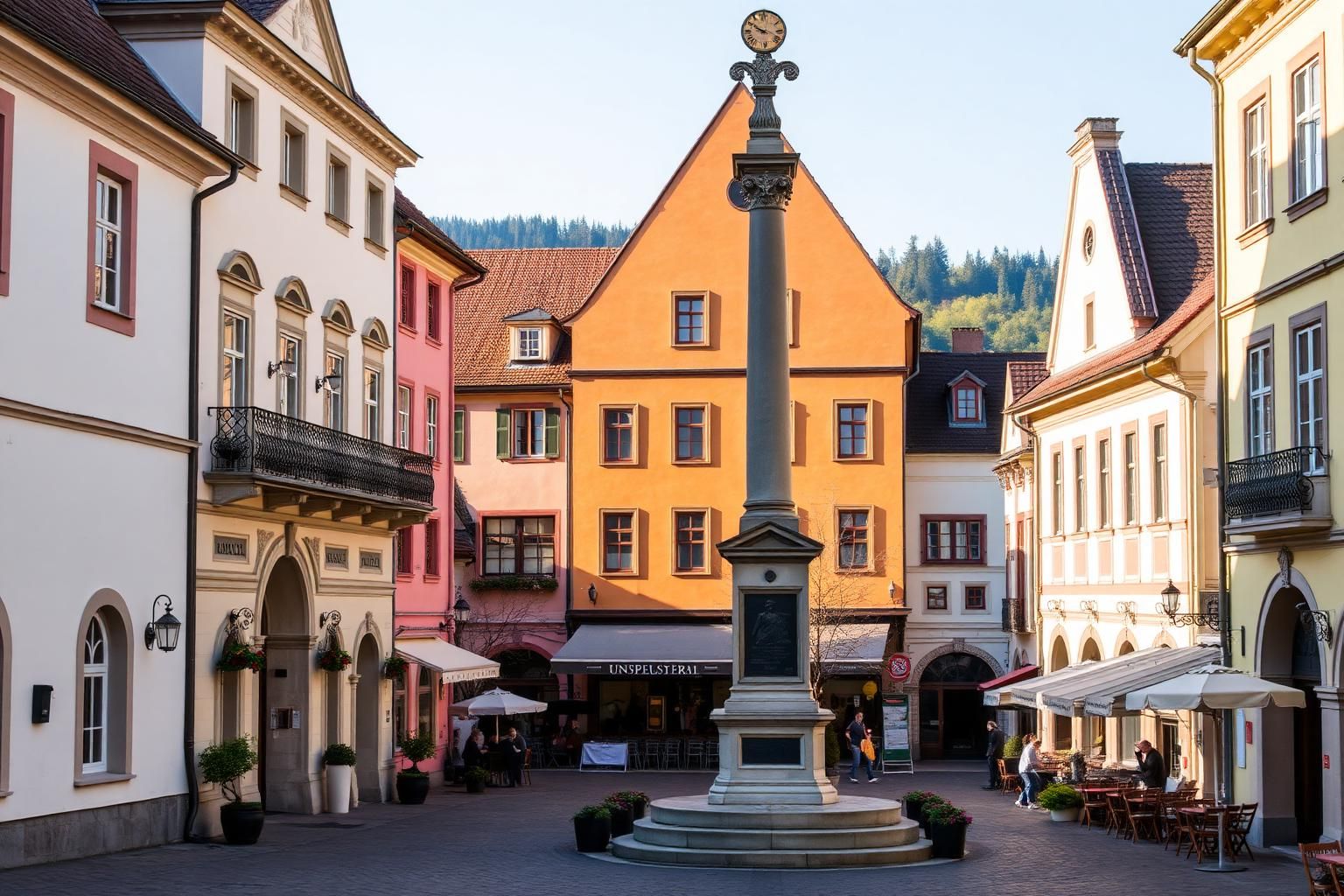 Mödling Stadtplatz mit Pestsäule und historischen Bürgerhäusern – Immobilienmakler Mödling IZY-Immobilien